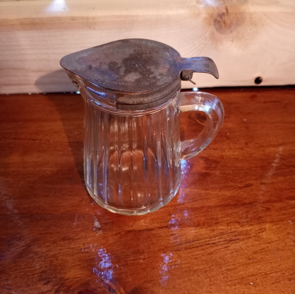 Vintage Glass Syrup Dispenser with Metal Lid
